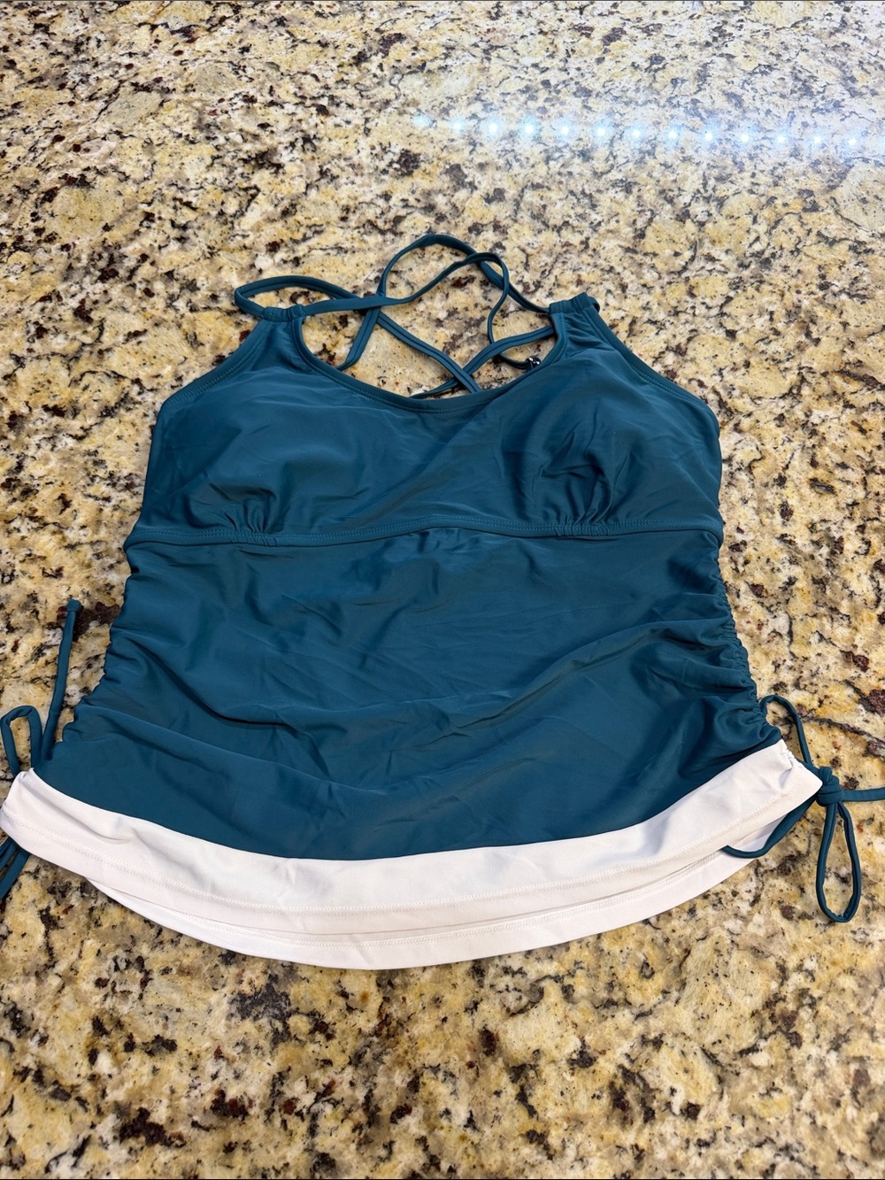 Teal Ruched One-Piece Swim Top with Strappy Back - Women's new without tags